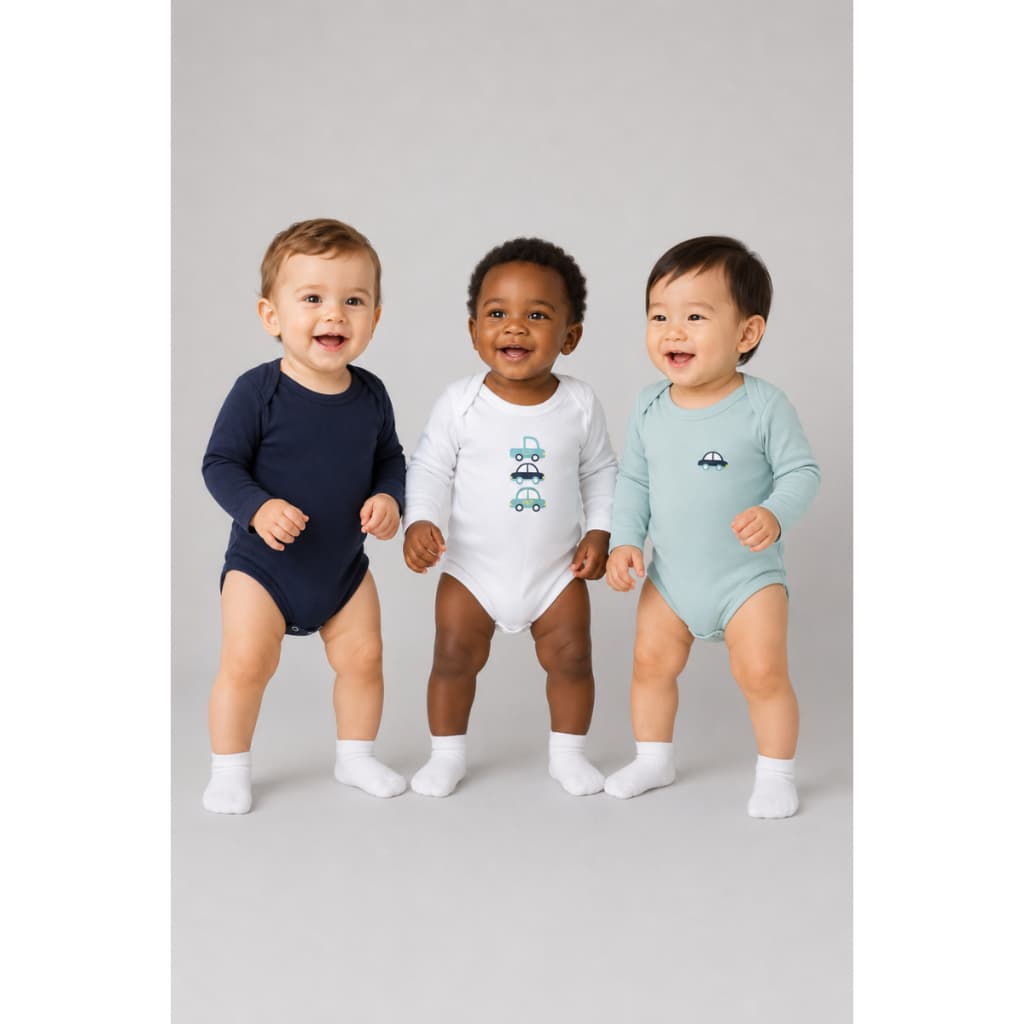 Kit com 3 Bodies Manga Longa Menino Malha Ribaninha Confortável Algodão