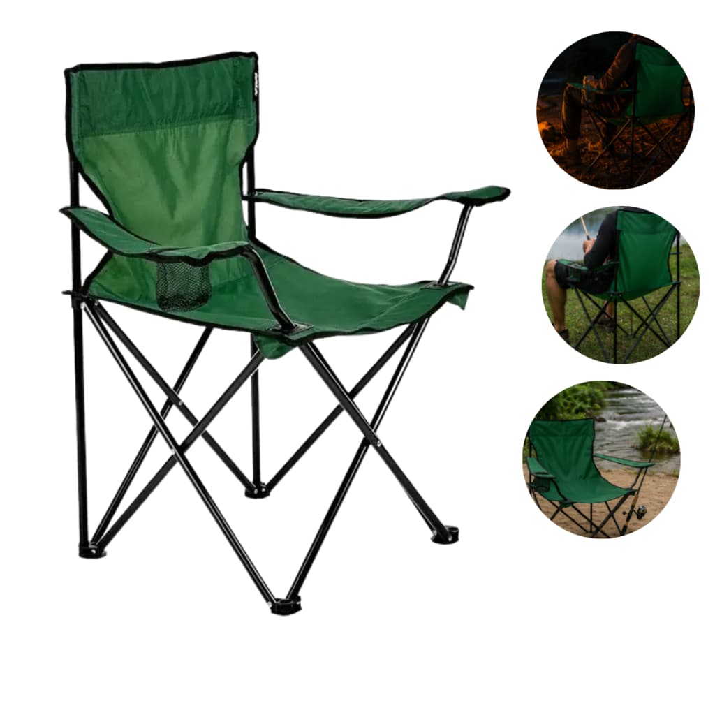 Cadeira Dobrável Kala Verde Com Apoio De Braço Camping Praia Pesca