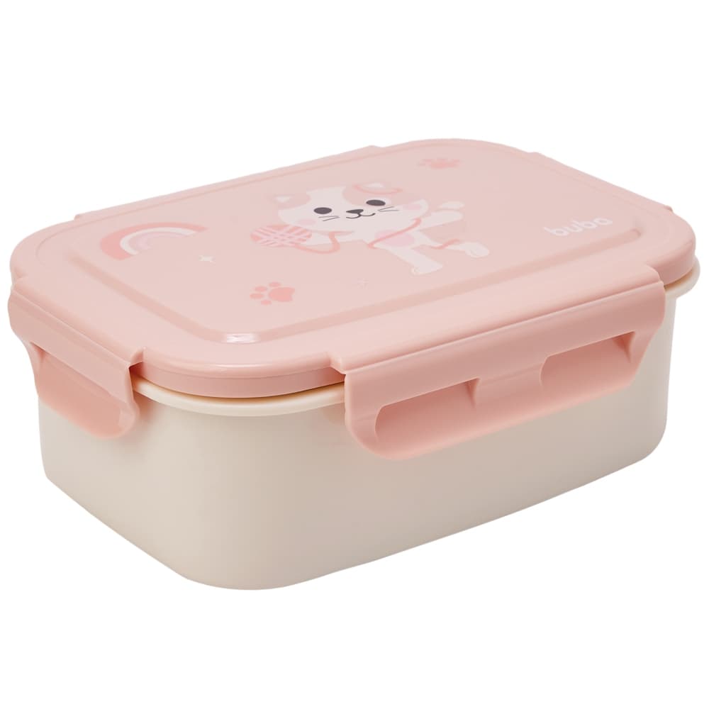 Marmita Lancheira Bento Box Aço Inox 600ml Buba Zoo Gato Rosa