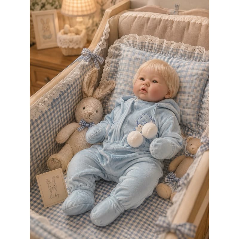 Bebê Reborn Menino Loiro Fio A Fio Banho Abigail Rodriguinho coelhinho