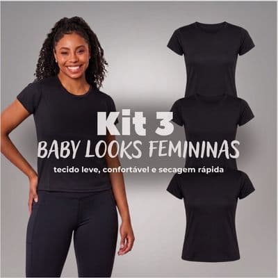 Kit 3 Camisetas Baby Looks Feminina Academia Lisas Corrida Treino