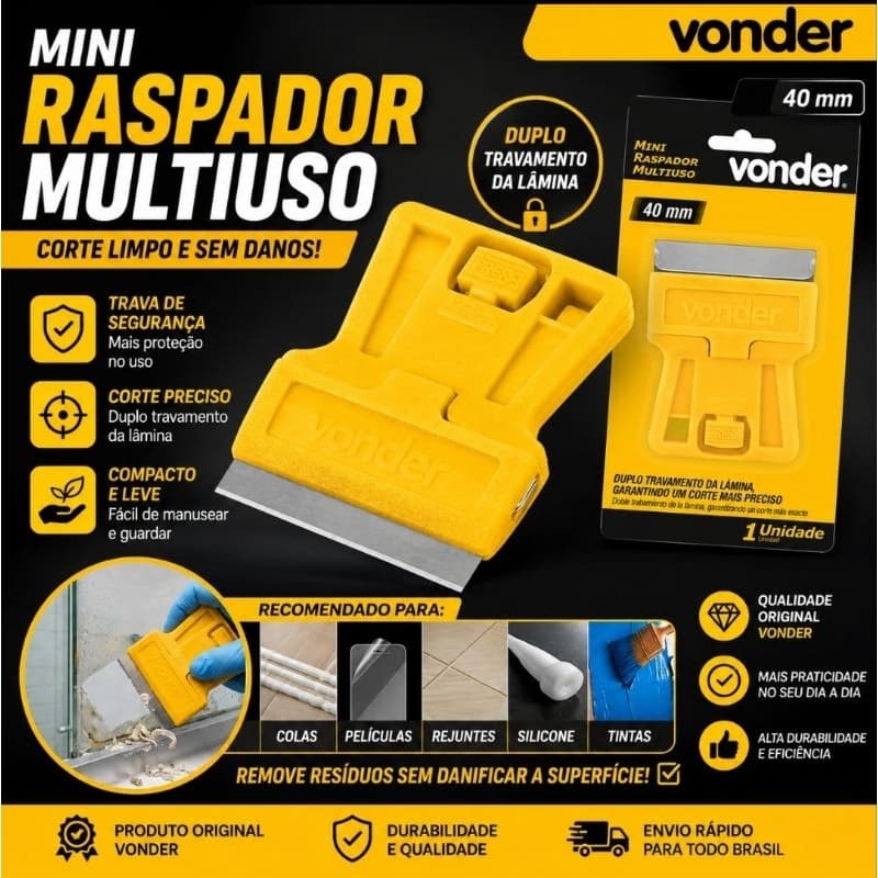 Mini Raspador Vonder com Lâminas de Aço Carbono para Adesivos e Vidros