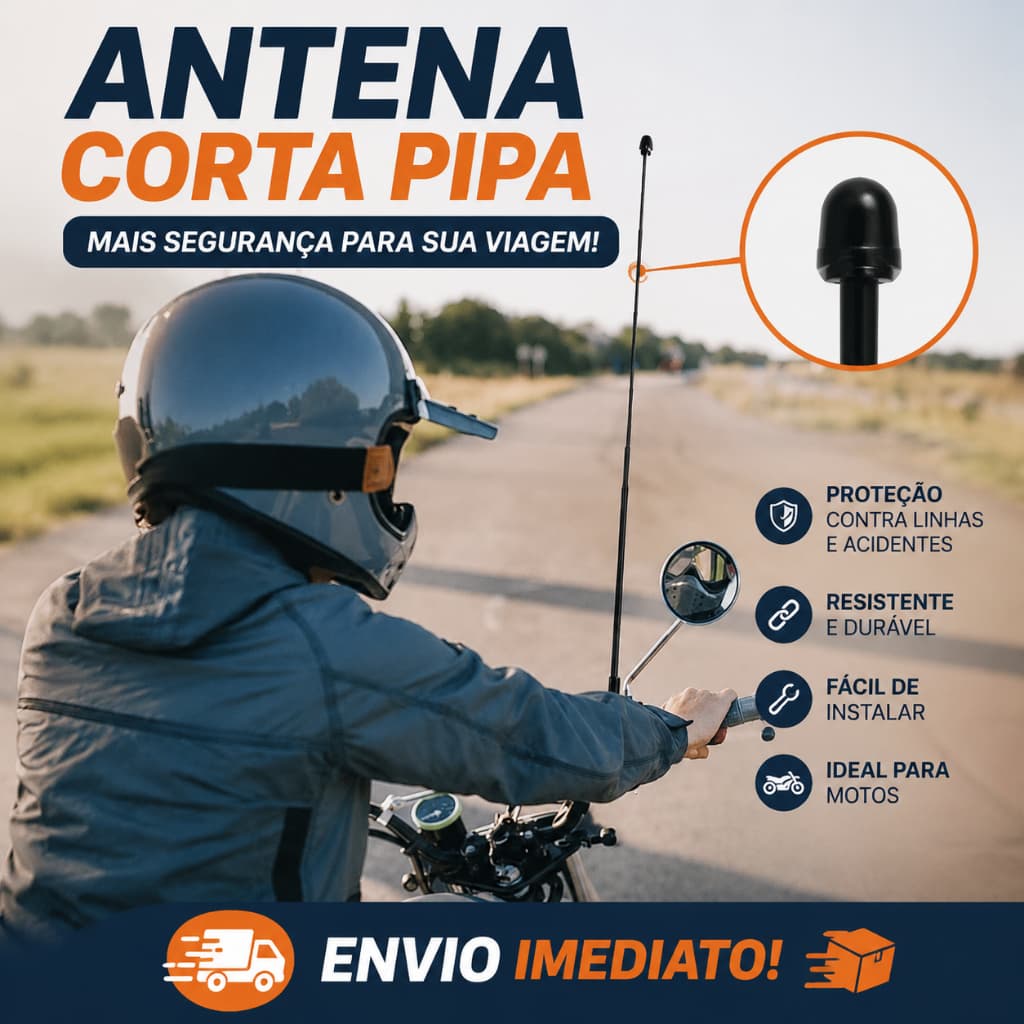 Antena Aço Inox ZEM Para Moto Corta Pipa 7 Estágios Retrovisor Guidão