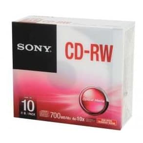 CD-RW Sony Slim 80MIN 700MB 4X Kit com 10 unidades