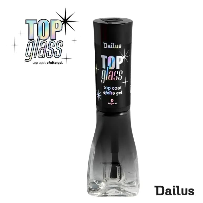 Top Coat Dailus Efeito Gel Top Glass Para Unhas Com Brilho Sem Cabine