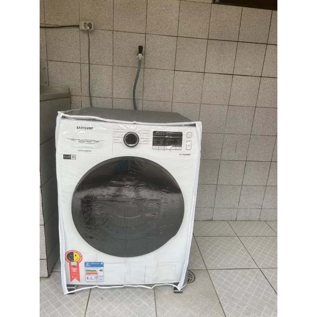 Capa protetora Máquina Lavar e secar com Visor Transparente e Zíper GG - Cinza Abertura Frontal