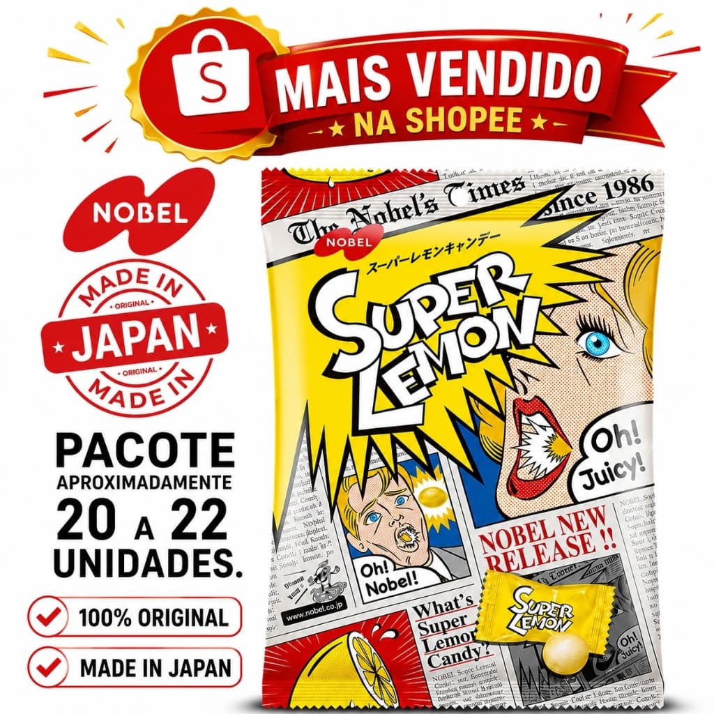Bala SUPER LEMON 80g NOBEL 1 PACOTE  Aproximadamente 20 a 22 unidades azeda azedinha japonesa limão Candy