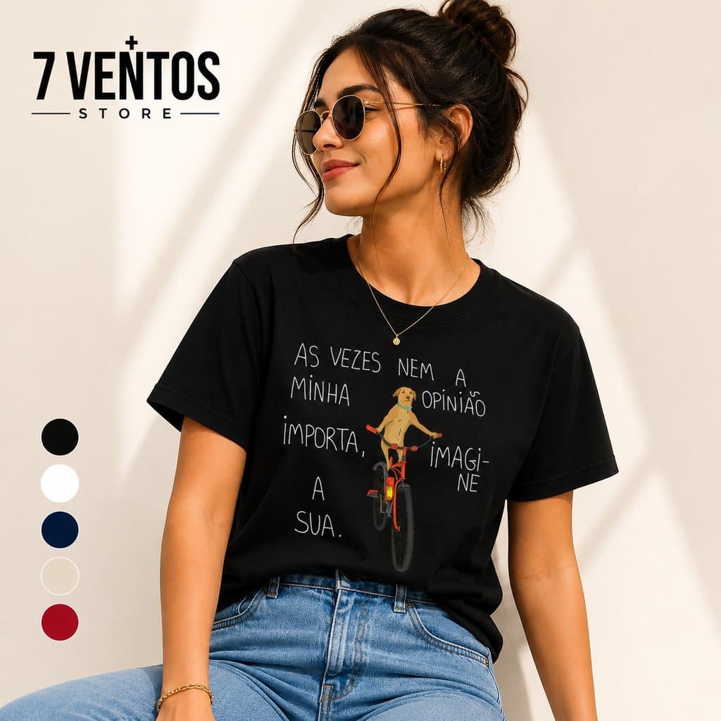 Camiseta Feminina Frase Divertida Cachorro de Bicicleta 100% Algodão Premium