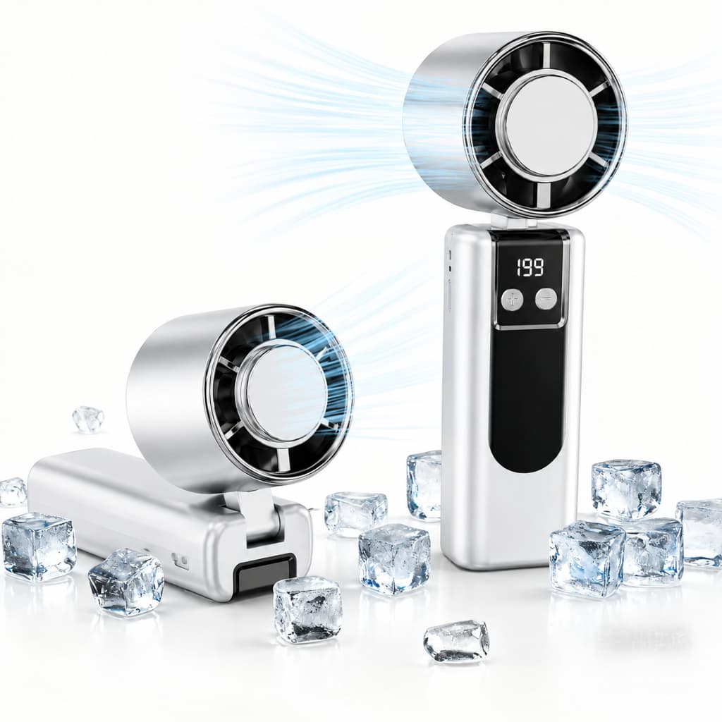 Mini Ventilador Portátil Turbo Refrigeração Semicondutor Recarregável USB LED Silencioso