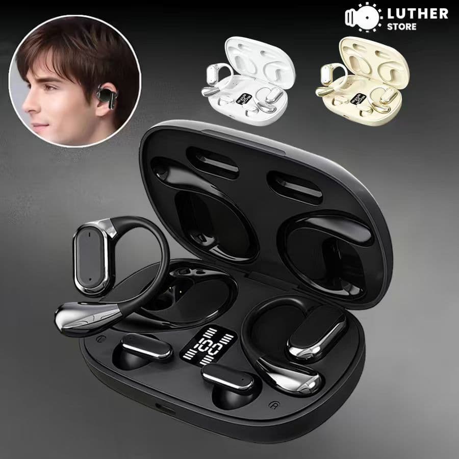 Fone de Ouvido Bluetooth 5.4 Esportivo Prova de Suor Bateria Ultra Longa Design Gancho LED Carga -B6