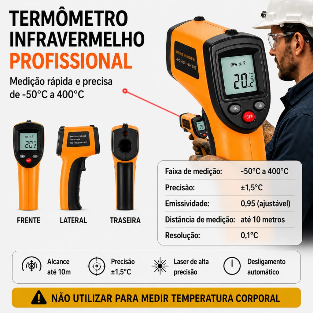 Termômetro Infravermelho Digital Laser Medidor De Temperatura -50 A 550°C Culinário Industrial
