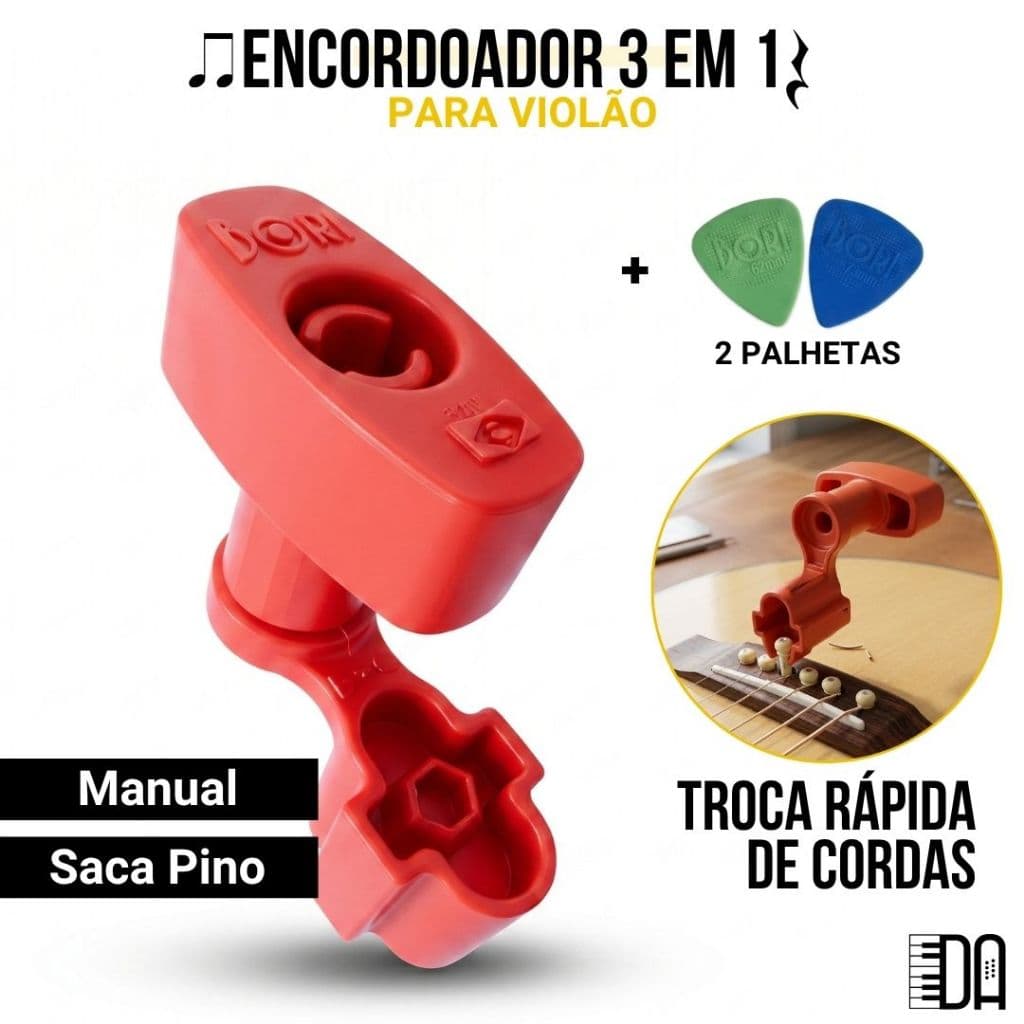 Encordoador Bori 3 em 1 Para Violão Guitarra com 2 Palhetas
