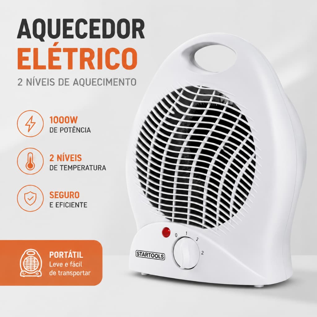 Aquecedor Elétrico Mini Portátil 3 Níveis Startools 127v