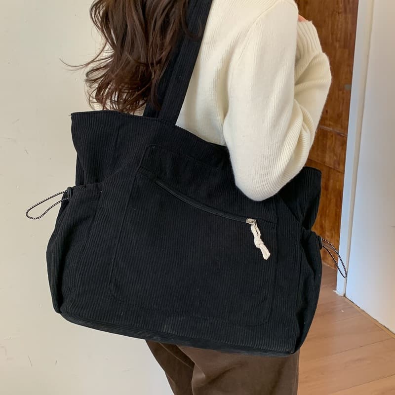 Bolsa Feminina Tote Cotelê Grande Capacidade Ombro Casual Trabalho Faculdade