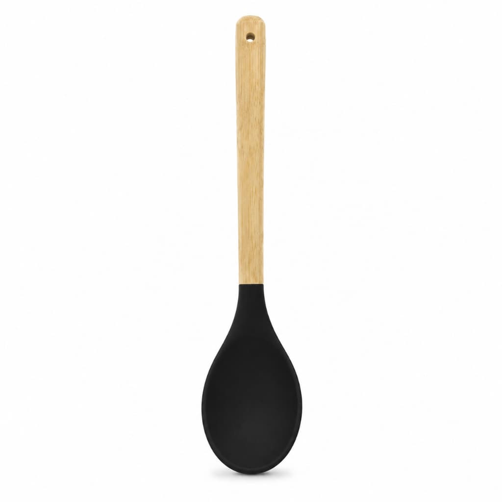 Colher Silicone Cabo Madeira 29,5x6cm Preto Belakaza