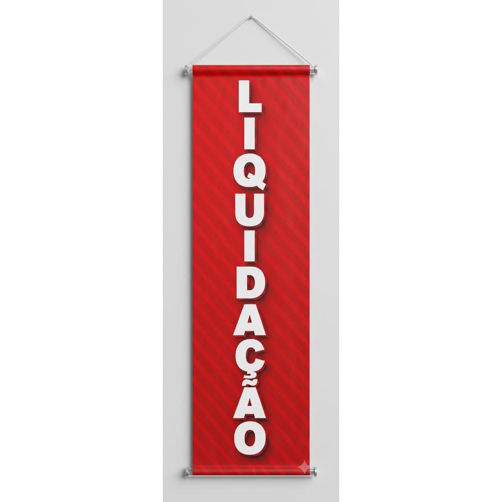 Banner Liquidação Loja Roupas Vitrine Vertical Lona 70x25cm