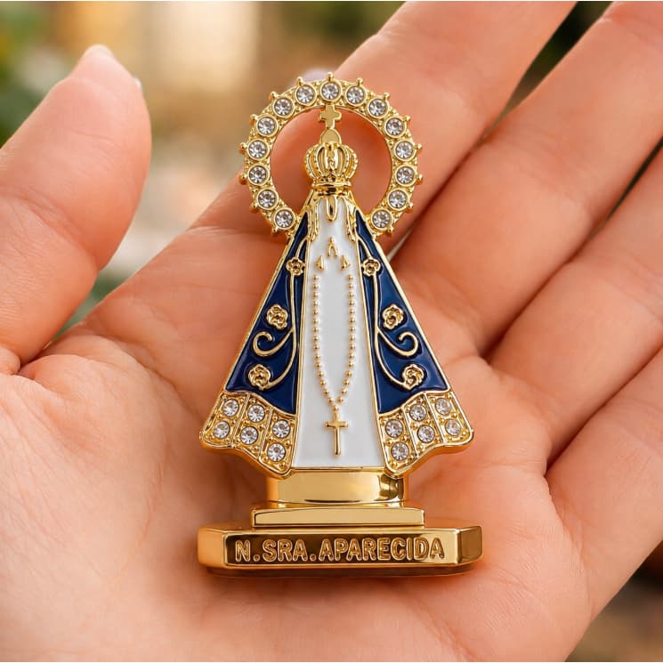 Santinha Nossa Senhora Aparecida Com Coroa Dourada Painel Carro Decoração Fita Dupla Face