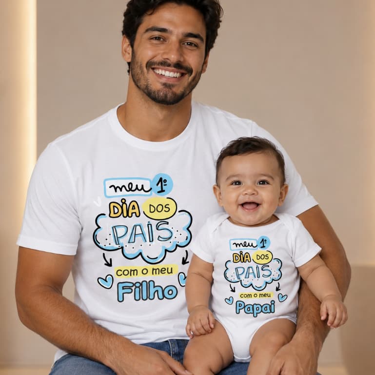 Kit Dia Dos Pais Camiseta e Body de bebê Personalizado Meu Primeiro Dia Dos Pais Com Meu Filho