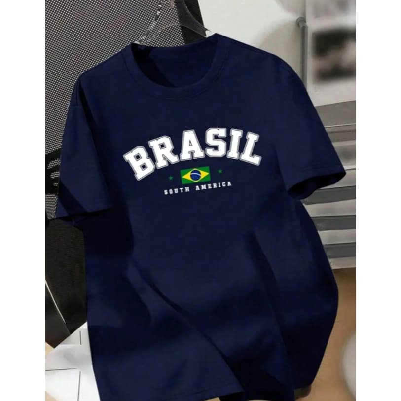Camiseta masculina e feminina estampada brasil 100% algodão moda verão
