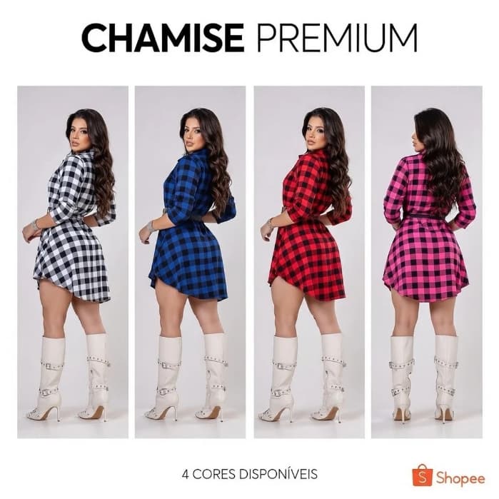 Chemise Feminina Camisa Xadrez Manga Longa Viscolinho Acinturada Casual Moda Inverno