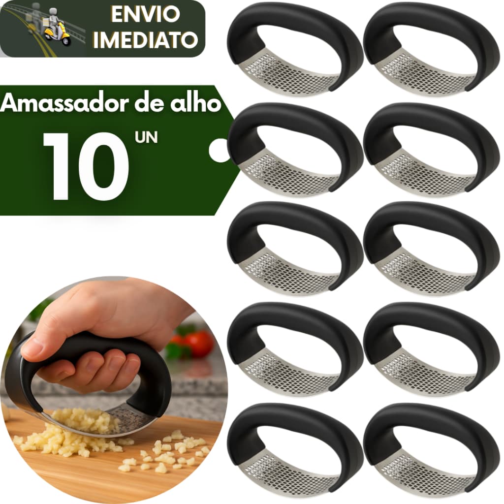 Kit 10 Prensa de Alho Aço Inox Manual Espremedor Amassador Legumes Profissional Resistente