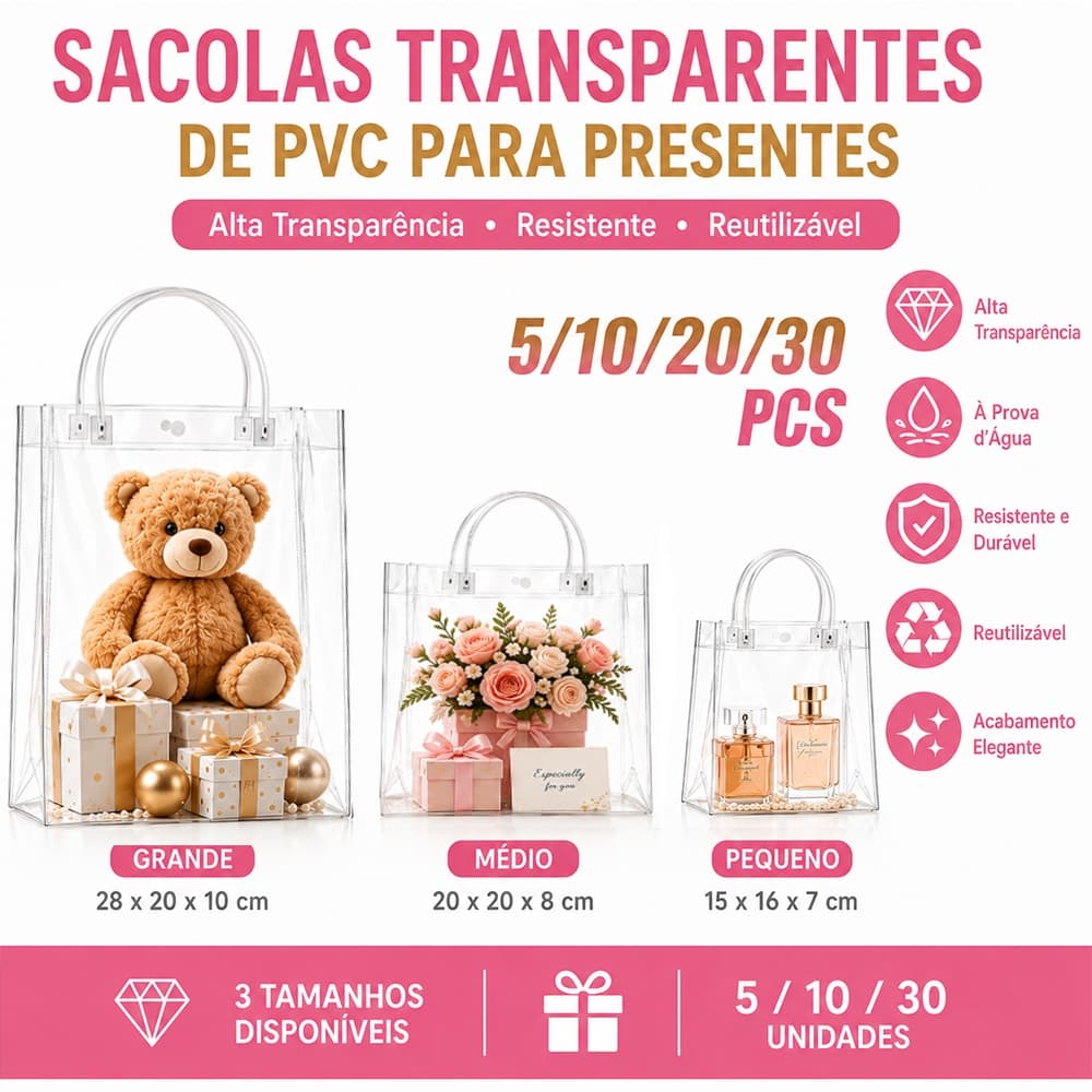 Sacolas De Presente Reutilizáveis ​​em Plástico PVC Transparente Deais para Lembrancinhas
