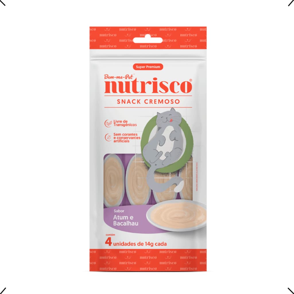 PETISCO PARA GATO NUTRISCO CREMOSO ATUM E BACALHAU 4 SACHES 56G