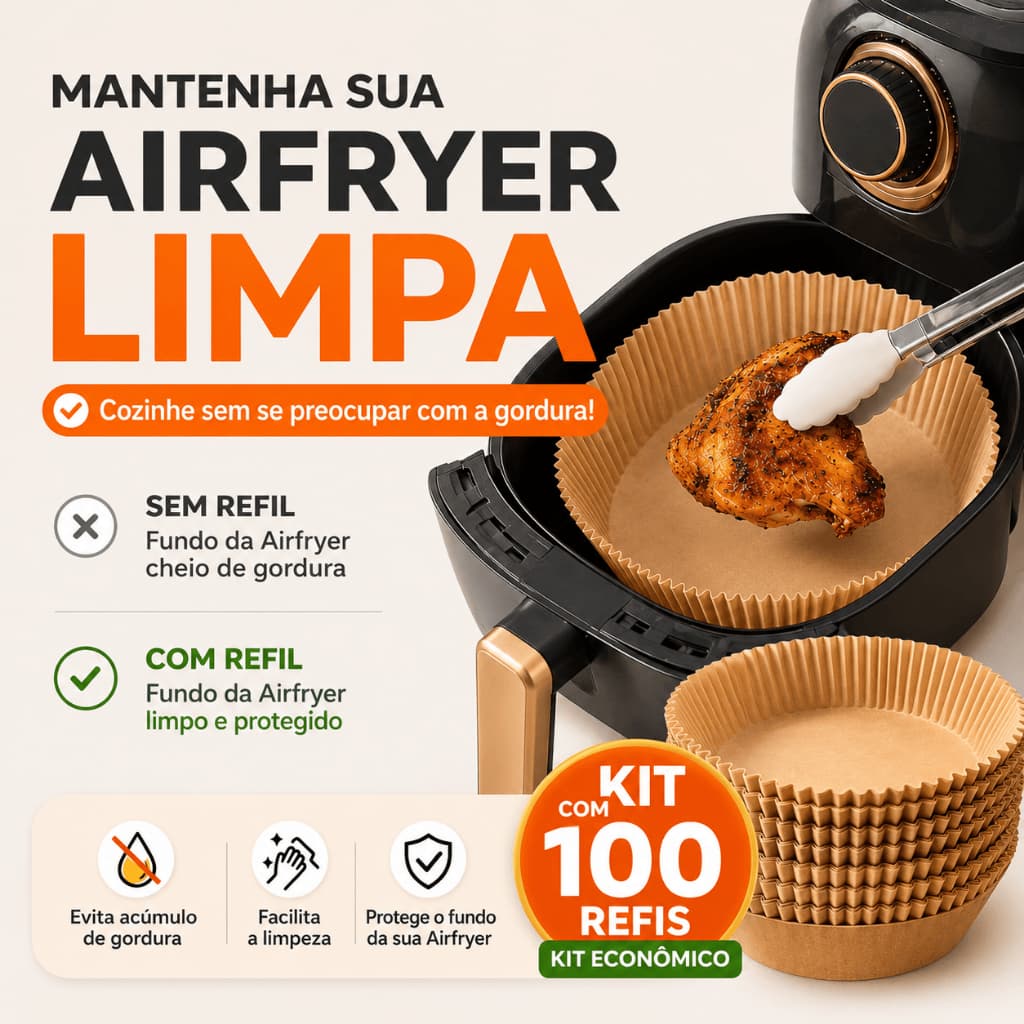Kit Refil 100pçs Formas Papel Airfryer Redonda Descartável Antiaderente  para cozinha 16cm Airfryer e Forno Sempre Limpo
