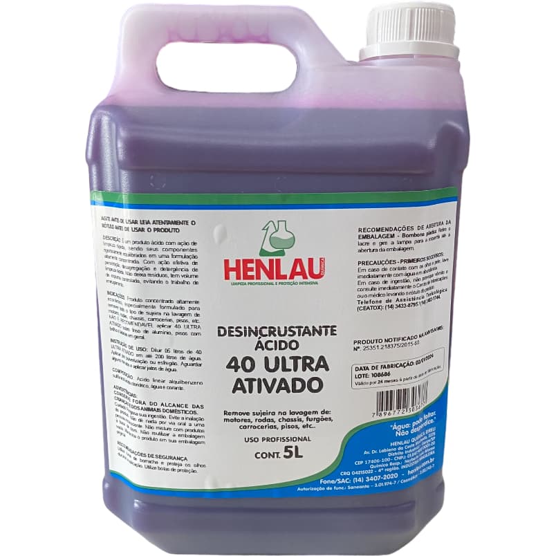 Desincrustante Ácido 40 Ultra Ativado 5L Henlau