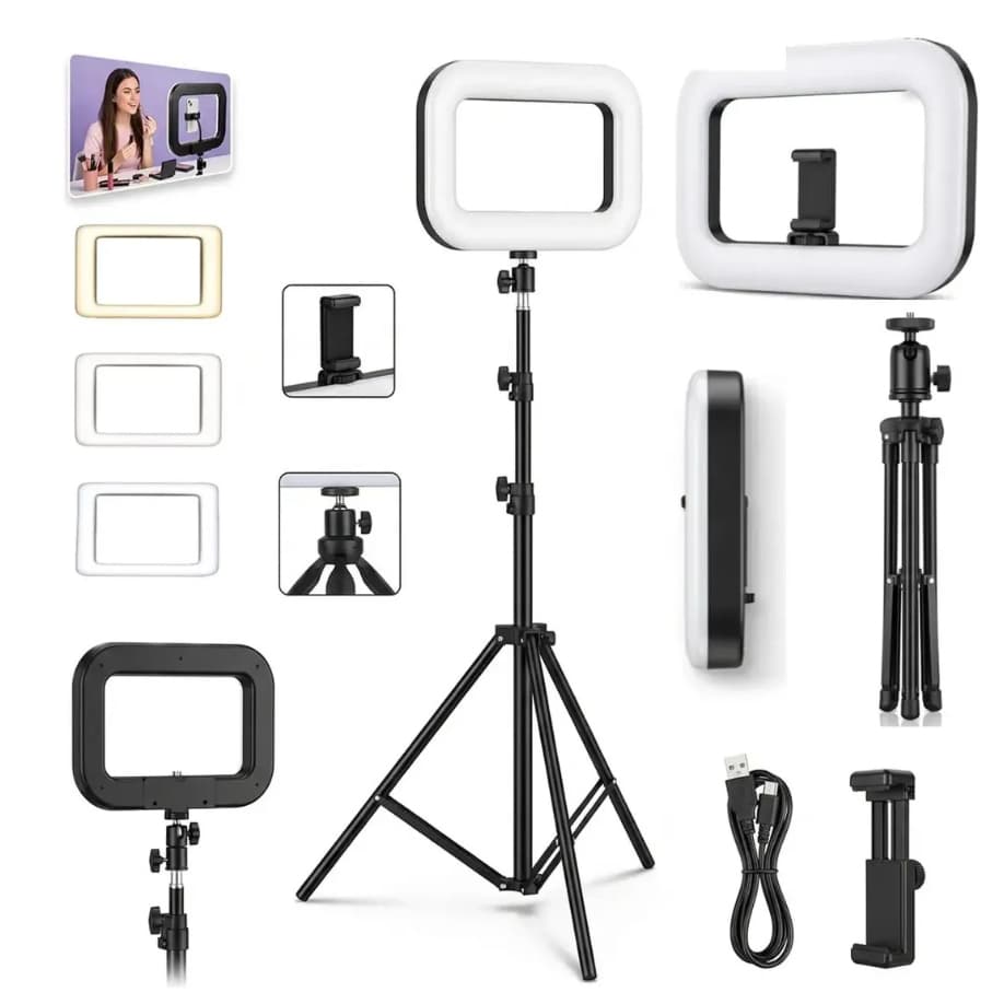 Ring Ligth LED com Tripé Iluminador 22x29cm Handheld 20w Luz de Preenchimento Fotografia Live Videos