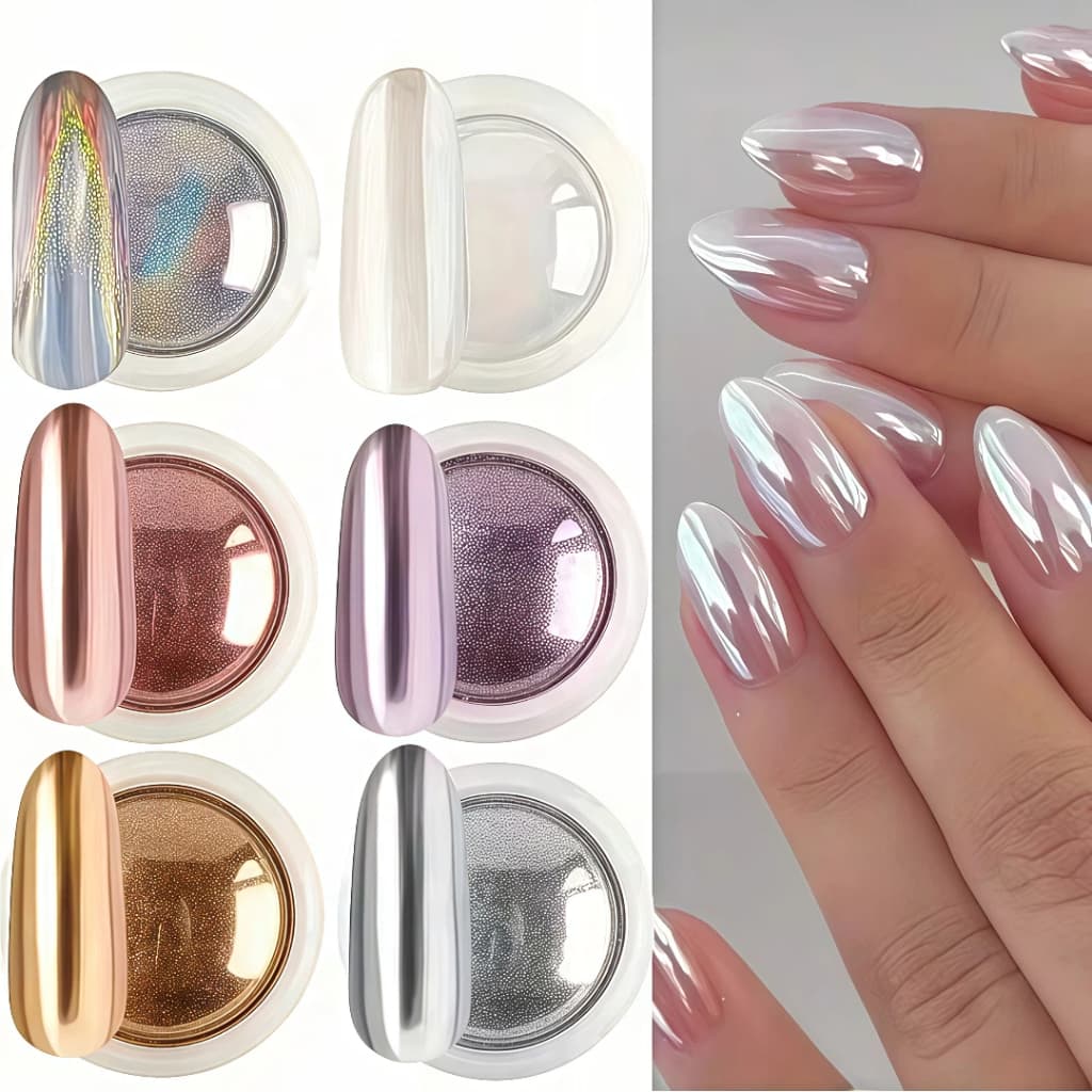 Kit com 6 Pó Cromo Metalizado Unhas Cromado Decoração