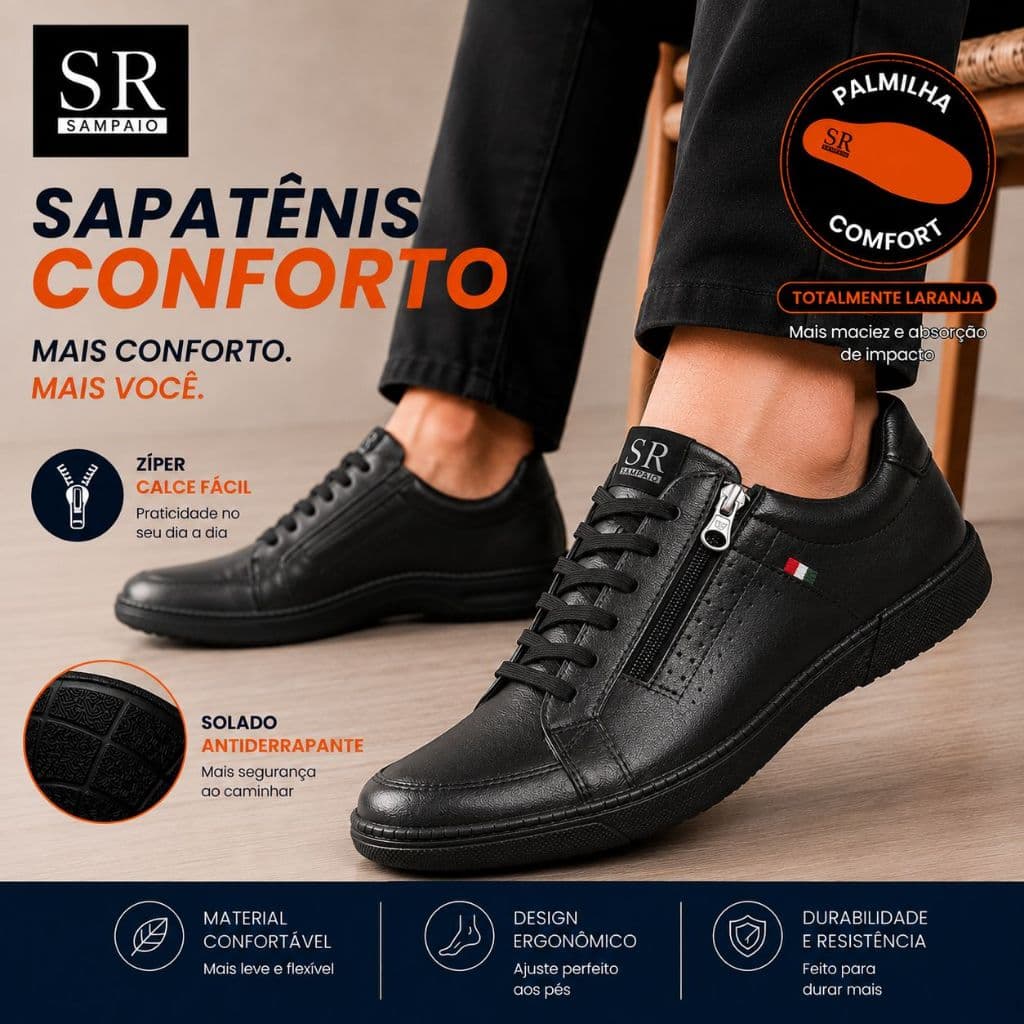 Sapatênis Masculino Tênis Calce Fácil Elástico E Zíper Entrega Imediata