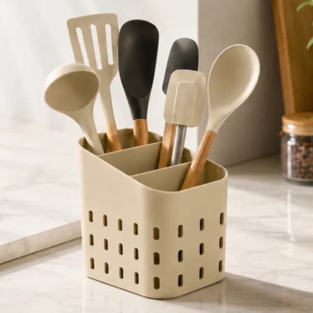 Organizador de Utensílios de Cozinha 3 Divisórias | Porta Talheres e Espátulas | Impressão 3D Decorativo