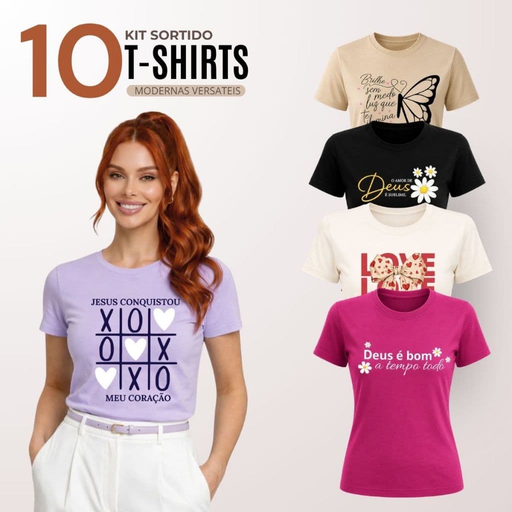 Kit 10 Blusas Feminina T-Shirt Feminina Blusa Camiseta Roupas Femininas 100% Algodão