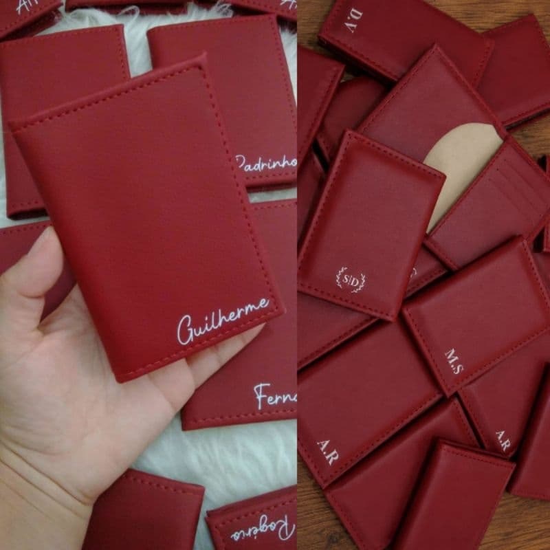 Kit 10 Carteiras Personalizadas Frente e Verso Vermelha Bordo