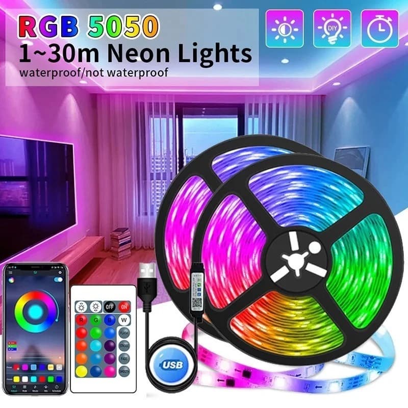 Fita LED 3535/5050 SUPER LED ULTRA RGB 5M/20M/30M 12V LEDS FITA + CONTROLE + FONTE | 16 CORES IP20