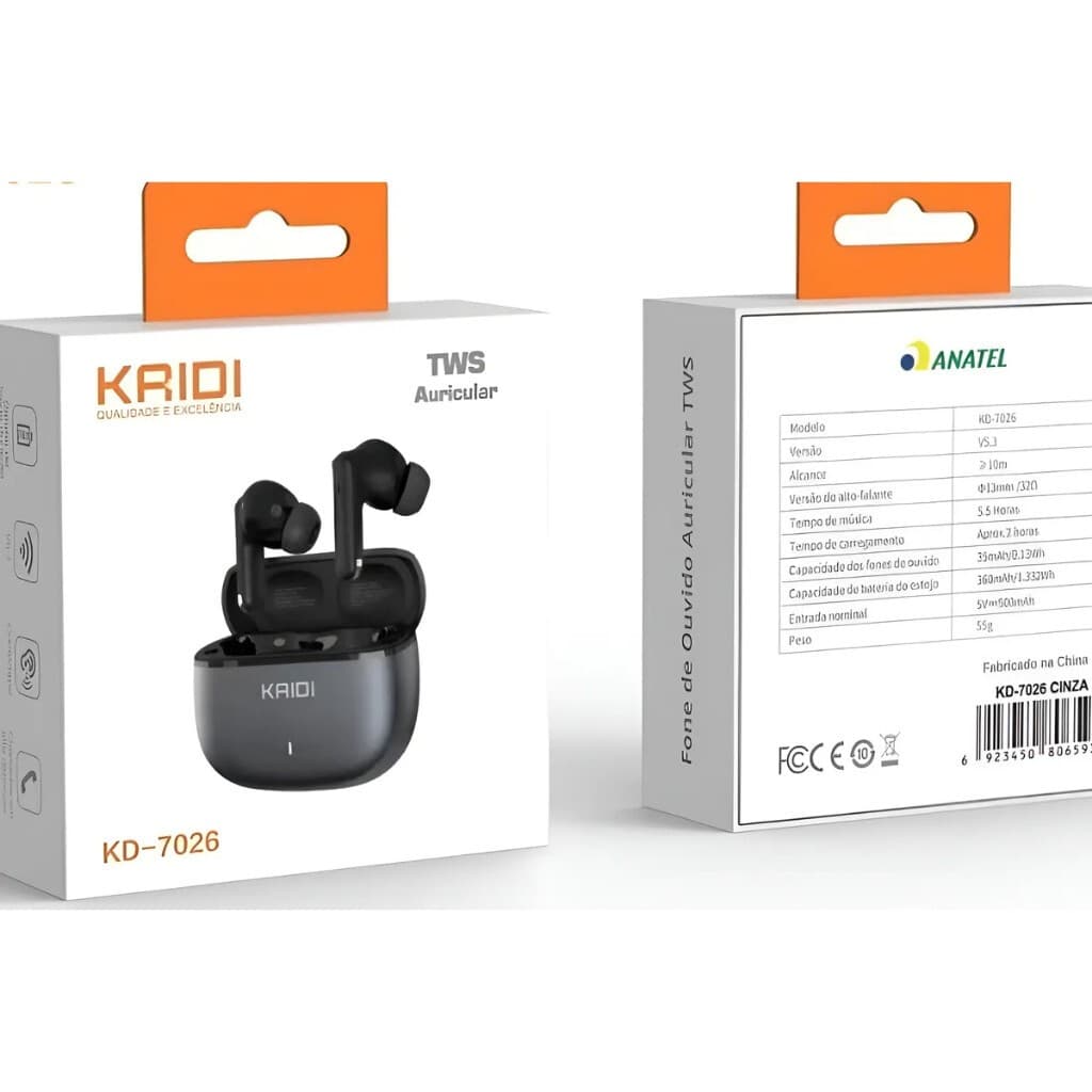 Fone Bluetooth TWS Kaidi KD-7026 com Case Recarregável