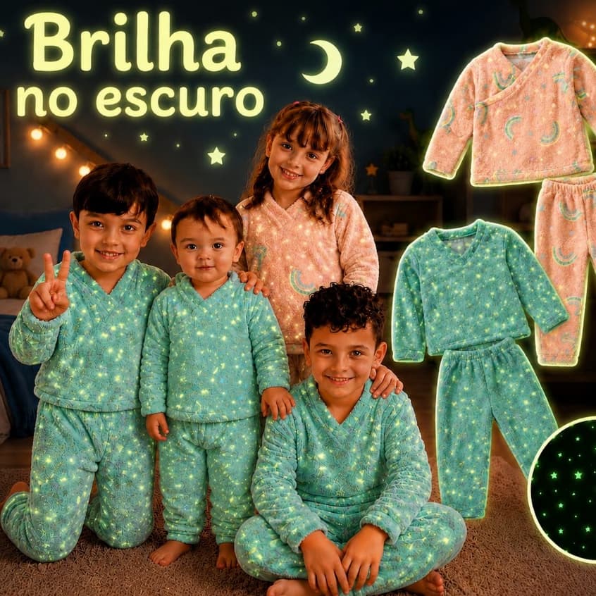 Pijama Infantil Menina E Menino De Inverno Bilha No Escuro