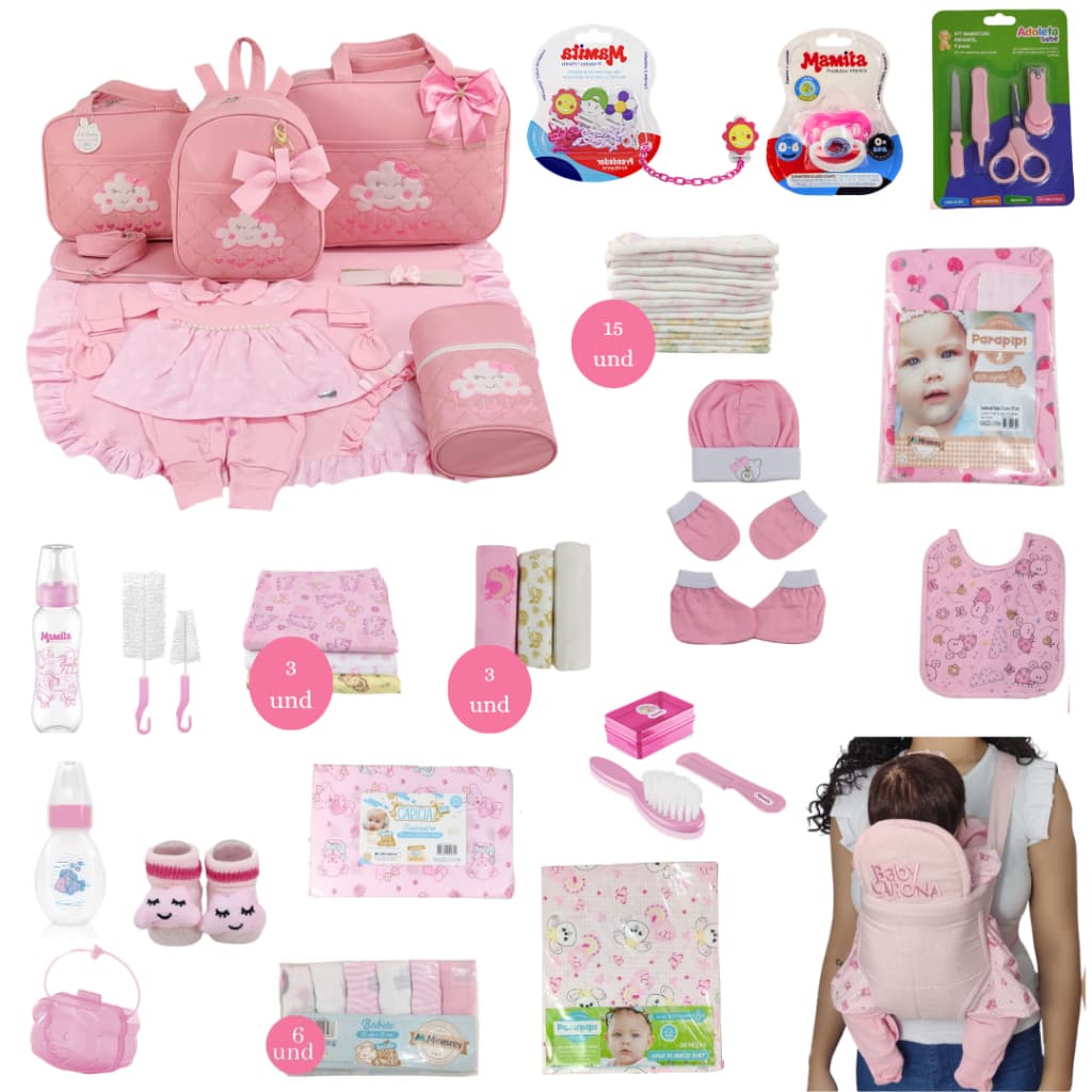 Kit Bolsa de Maternidade + Saída Menina/Menino + Enxoval de bebê Completo Fraldas Mamadeira Naninha Toalha Jogo de Berço