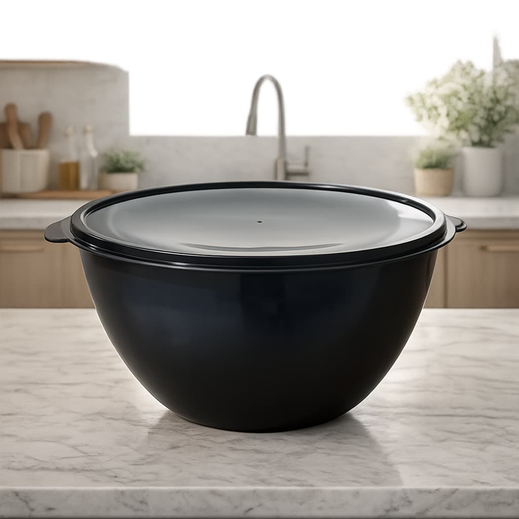 Tigela de Plástico Saladeira Bacia com Tampa Grande Vasilha Bowl de 10 Litros BPA‑Free Hermético