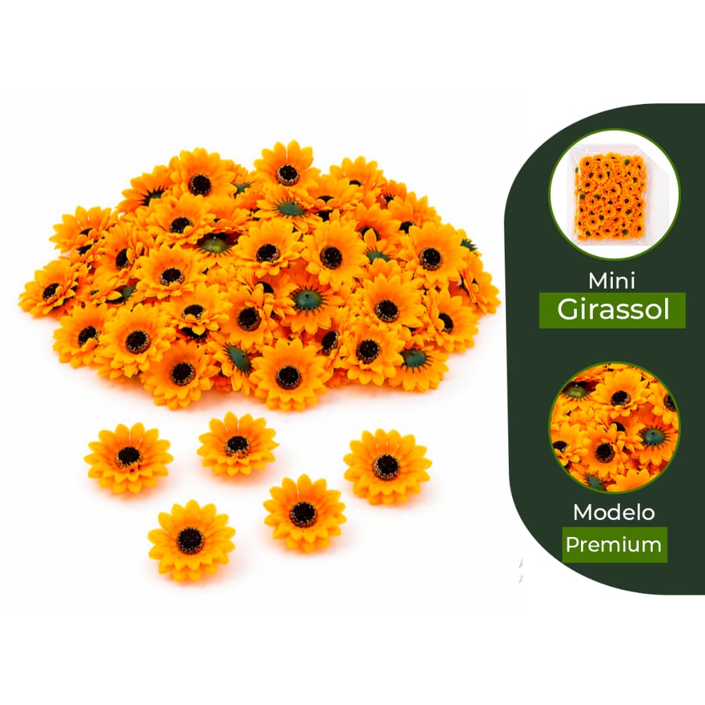 Mini Botões de Girassol Artificiais 4cm e 6cm 50 Unidades