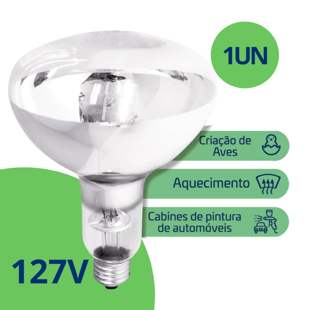 Lâmpada Infravermelho Secagem Rápida 250w 127v Aquecimento Pintinhos Salgados Estufa Restaurantes