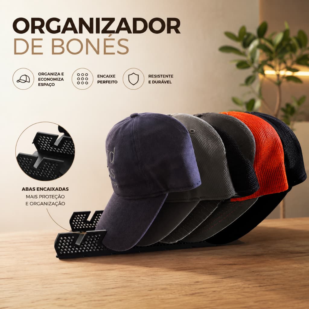 Kit Suporte Organizador Boné 1/2 Expositor Plástico