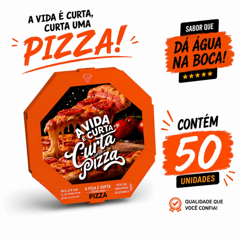 CAIXA DE PIZZA OITAVADA PERSONALIZADA CURTA PIZZA 35CM - Kit50 UNI. DELIVERY IFOOD