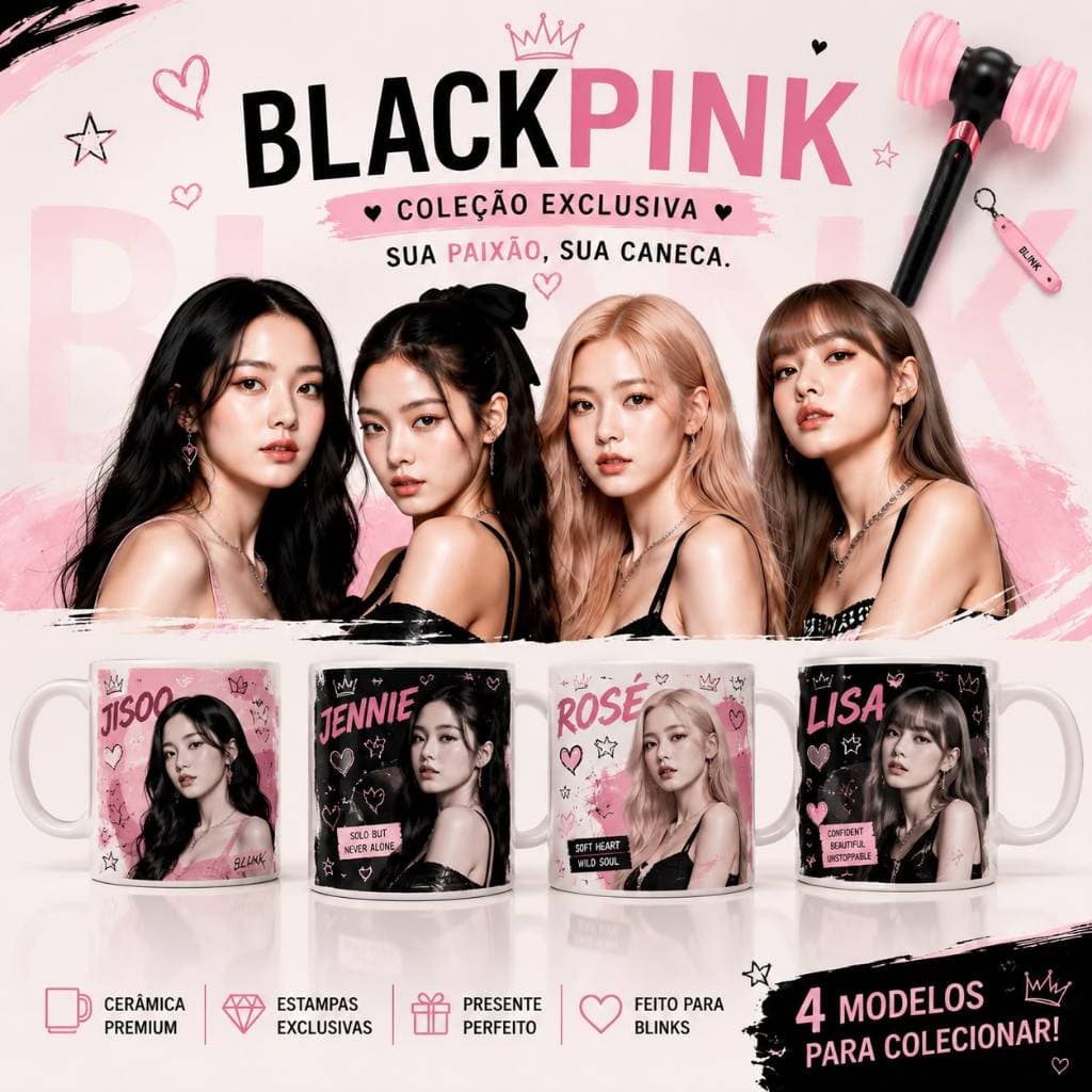 Caneca BLACKPINK 325ml | Coleção K-Pop Lisa Jennie Jisoo Rosé | Presente para BLINK | Cerâmica Premium