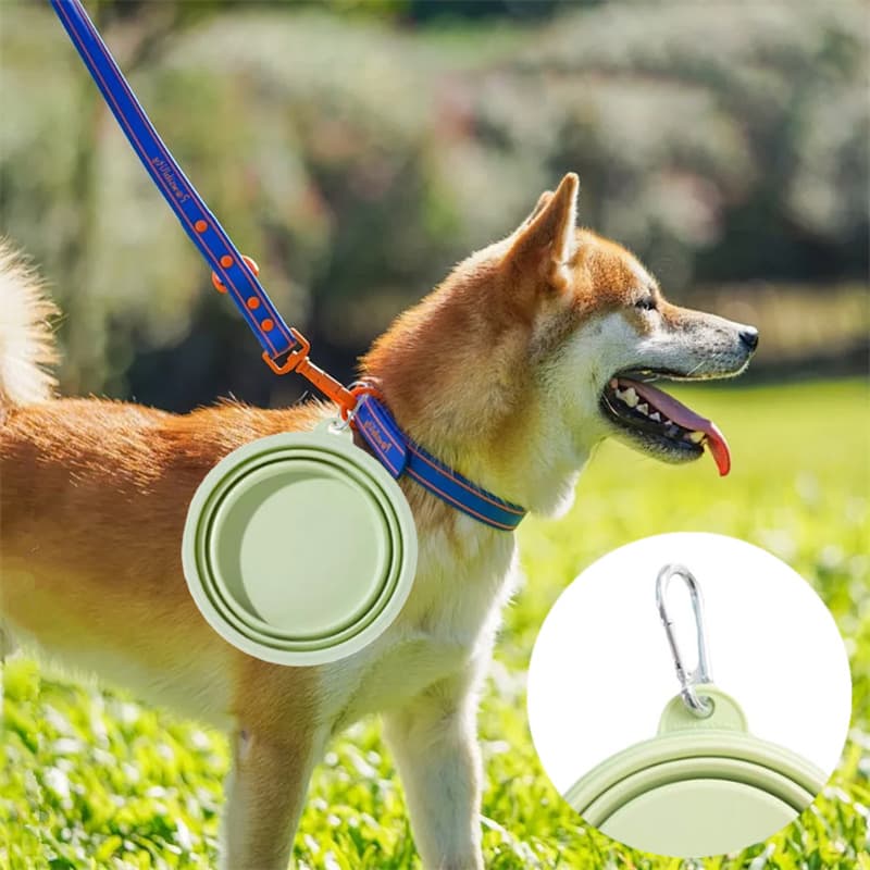 Comedouro Bebedouro Dobrável de Silicone para Passeio de Cães e Gatos Pet com Mosquetão Portátil - 350ml