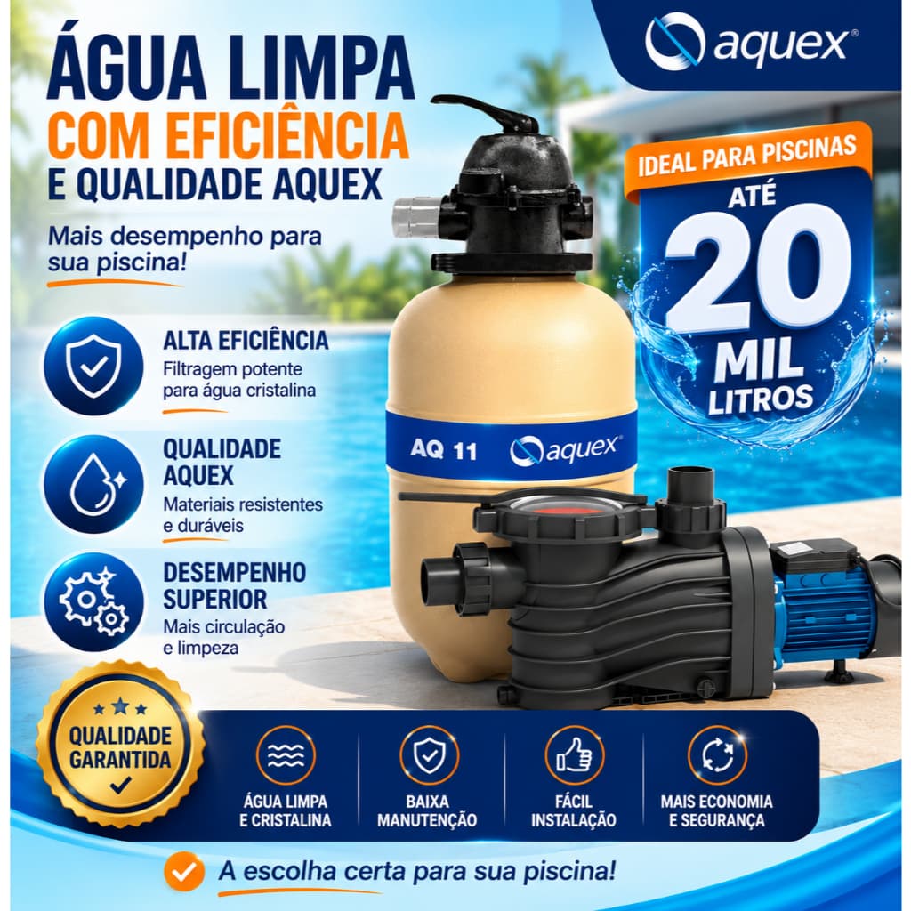 Conjunto Filtrante Aquex AQ11 com Bomba 1/4CV | Filtro para Piscina até 20 Mil Litros