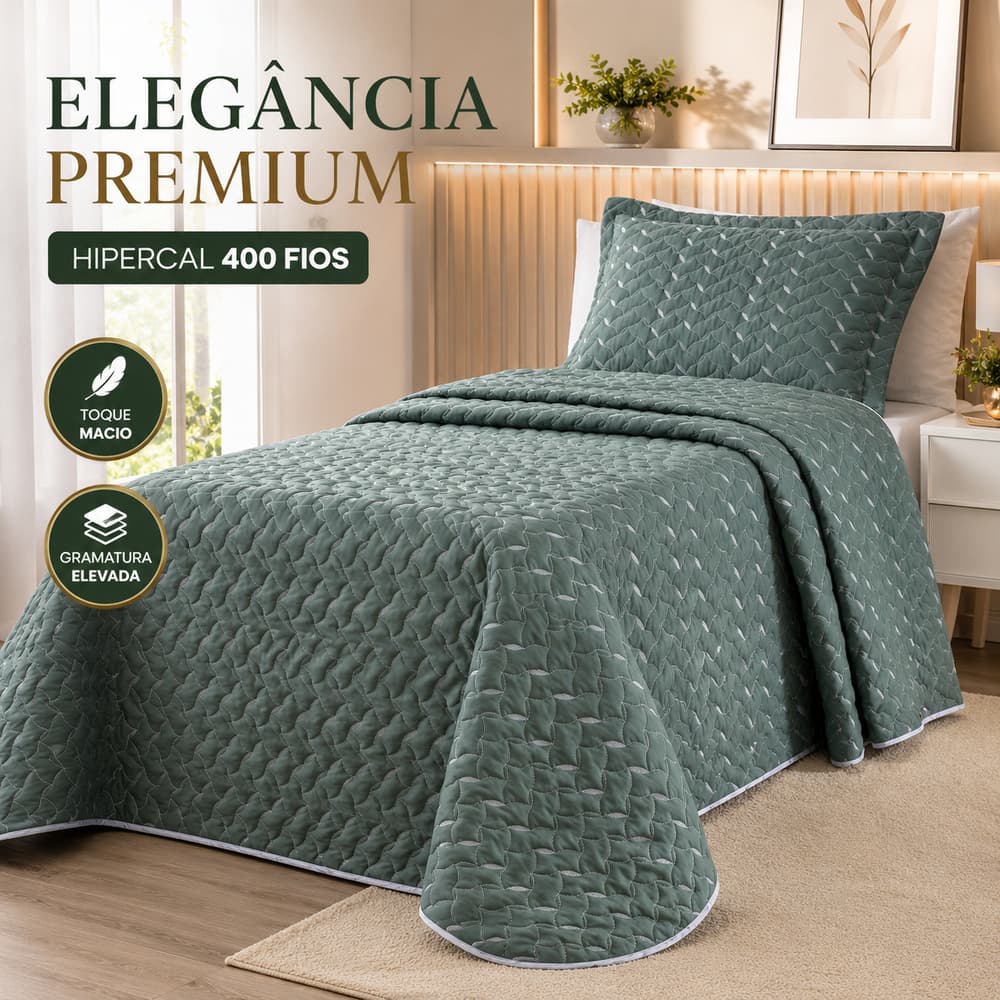 Kit Cobre Leito 2 Peças Solteiro Hipercal 400 Fios Bordado Premium Macio Porta Travesseiro Heitor