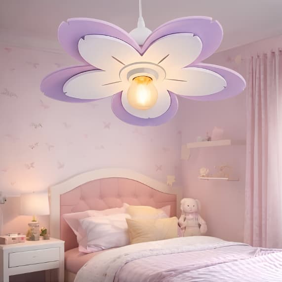 Lustre Infantil Flor - Lustre Para Quarto Infantil - Lilás e Branco