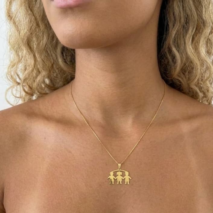 Colar Veneziana com Pingente Crianças – Banhado a Ouro 18K